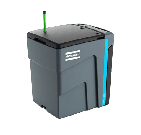 Atlas Copco OSC 1250 CLAY separator with activated carbon filtration, featuring dual 3/4-inch condensate inlets and 3/4-inch water outlet, rated for up to 3311 CFM capacity
