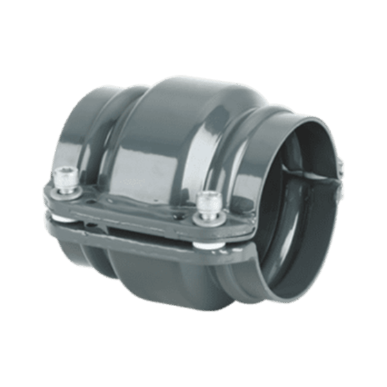 Grey metal fitting used to connect 2 equal sized AIRpipe pipes together
