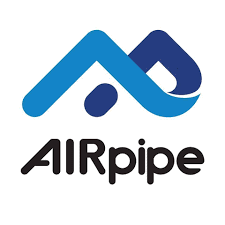 Stylized logo for AIRpipe, an A and P interconnected with different shades of blue and the word AIRpipe below in black text